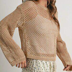 Crochet Long Sleeve See Through Top